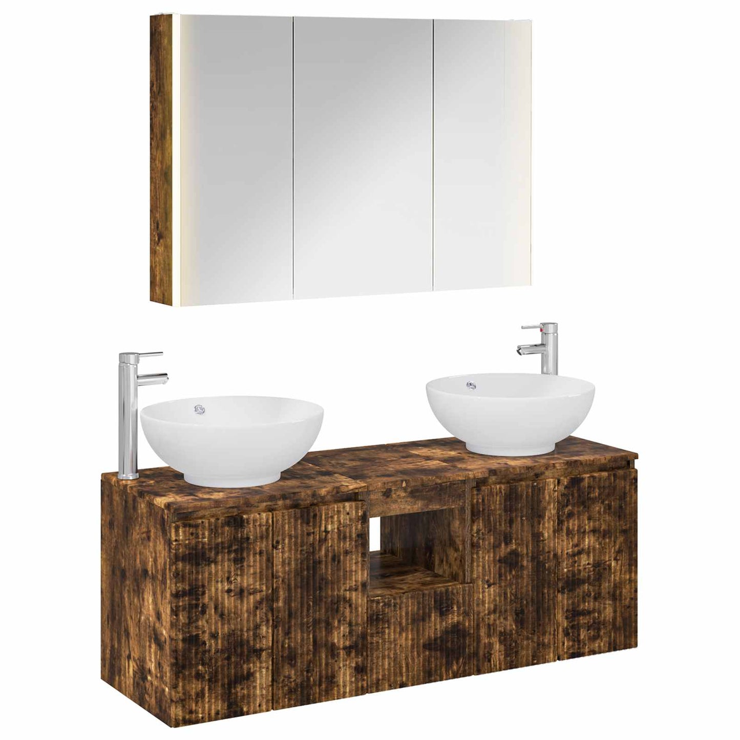 Bathroom Cabinet Set 4 pcs Smoked Oak Engineered Wood
