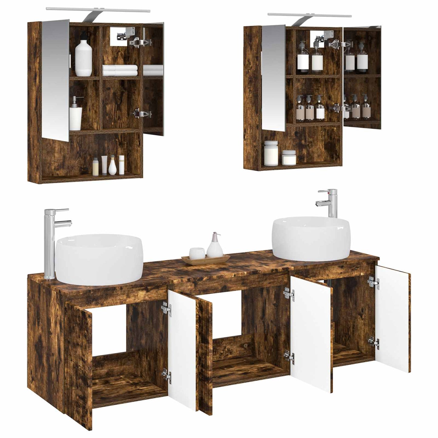 Bathroom Cabinet Set 5 pcs Smoked Oak Engineered Wood