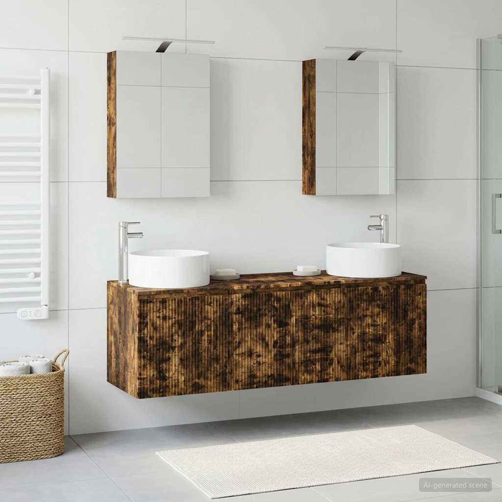 Bathroom Cabinet Set 5 pcs Smoked Oak Engineered Wood