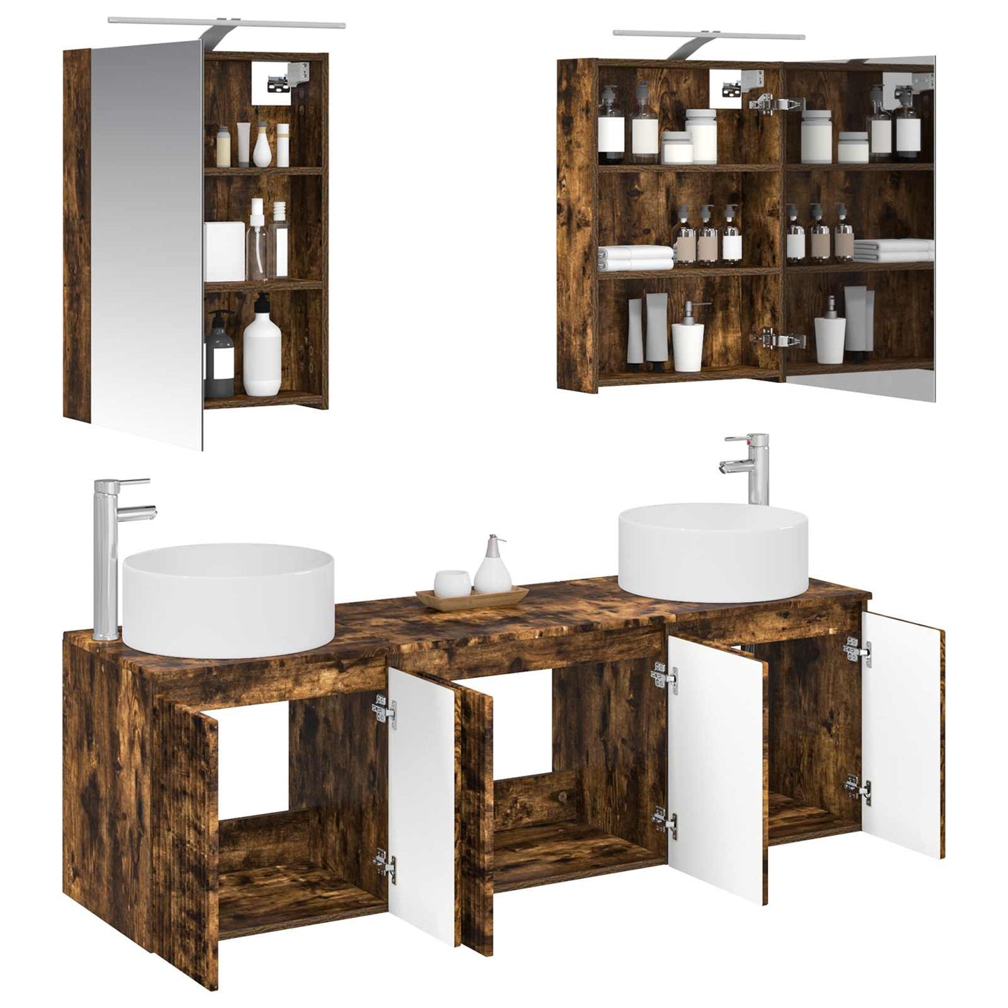 Bathroom Cabinet Set 5 pcs Smoked Oak Engineered Wood