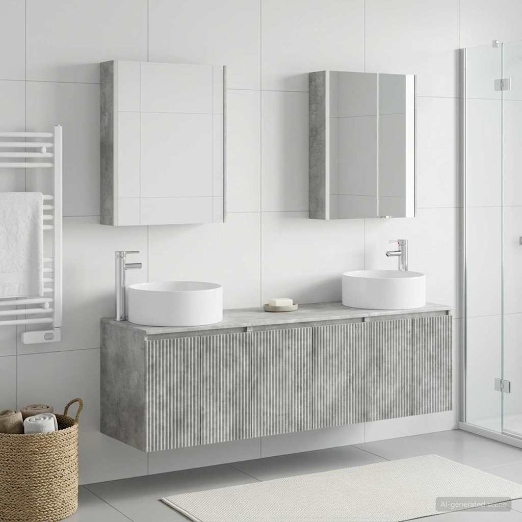 Bathroom Cabinet Set 5 pcs Concrete Grey Engineered Wood