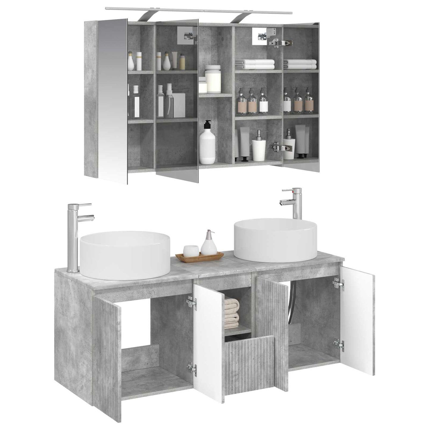 Bathroom Cabinet Set 4 pcs Concrete Grey 100 x 14.5 x 70 cm