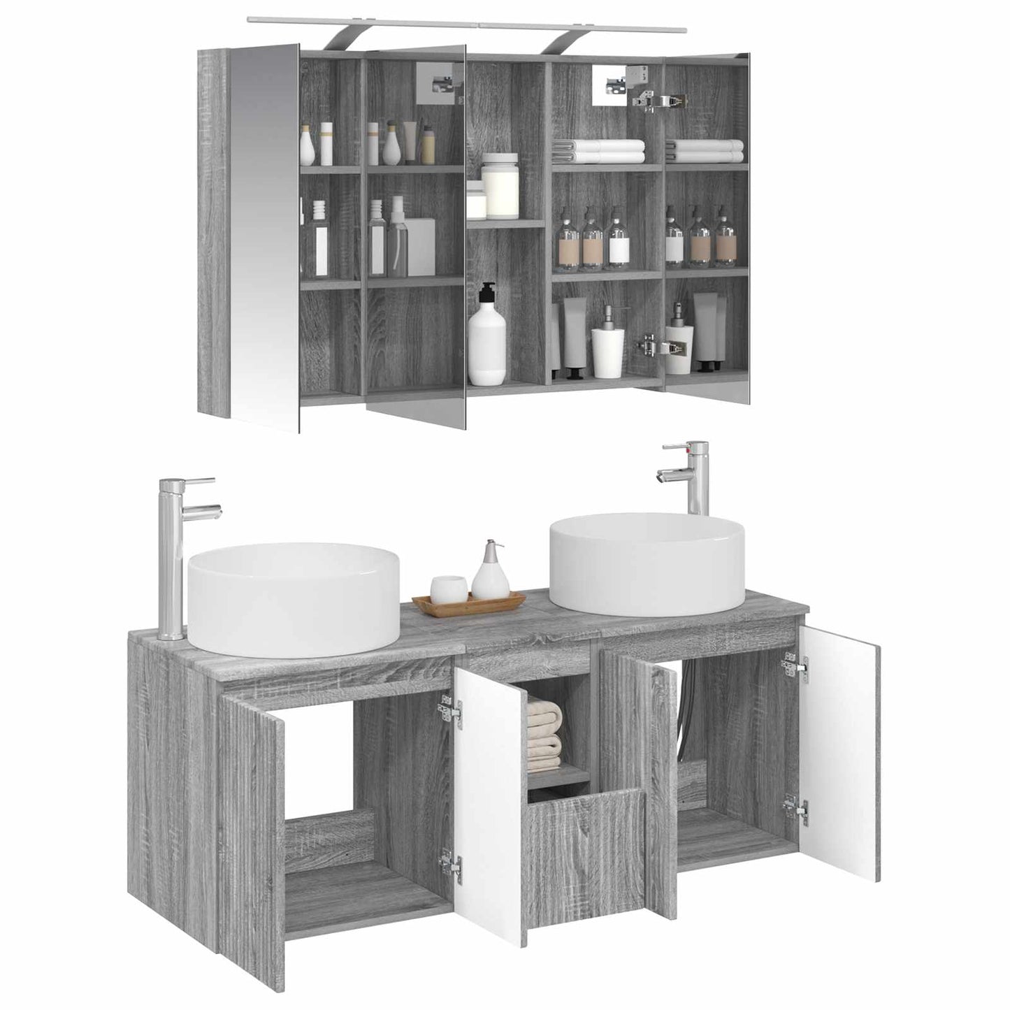 Bathroom Cabinet Set 4 pcs Grey Sonoma 100 x 14.5 x 70 cm