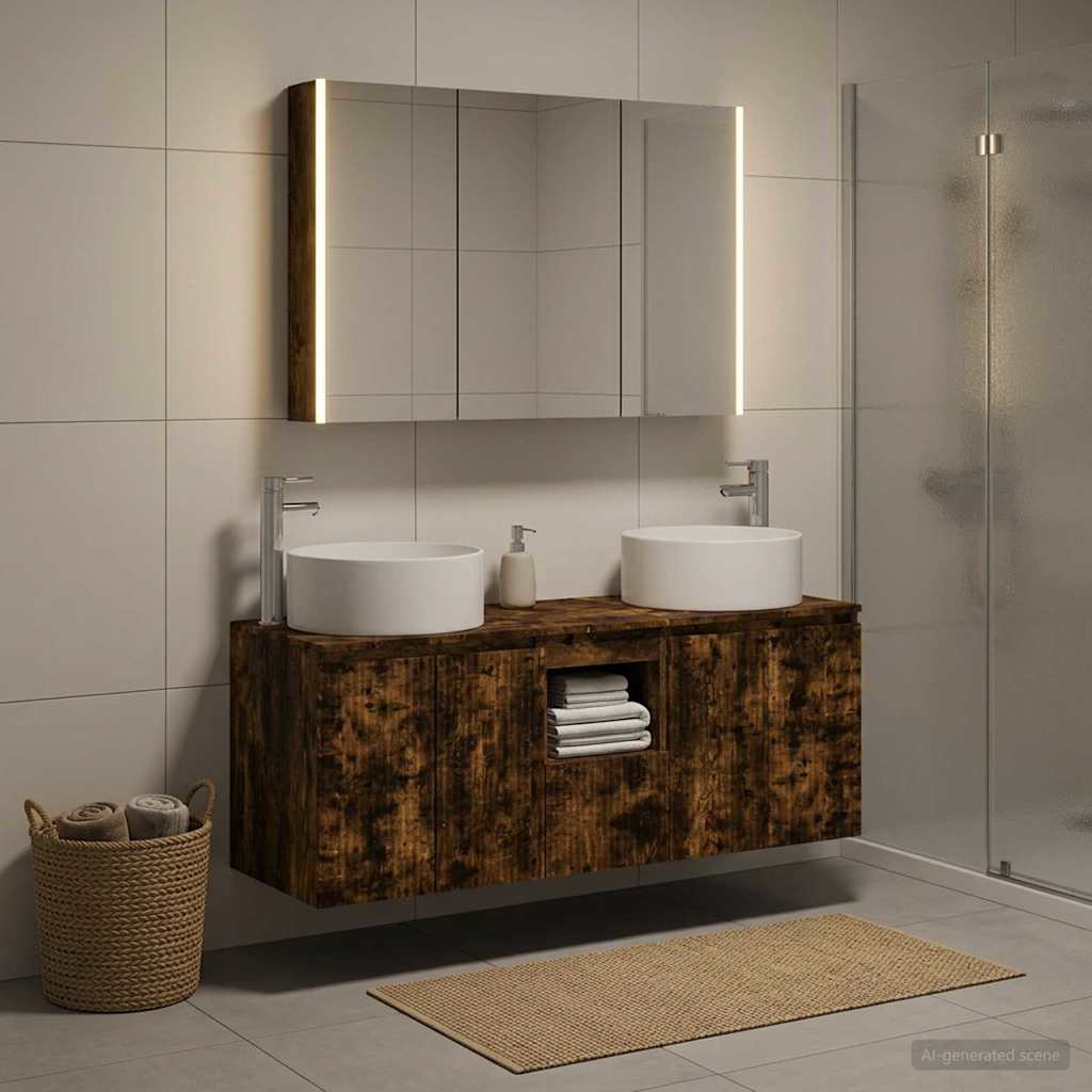 Bathroom Cabinet Set 4 pcs Smoked Oak 103.5 x 15.5 x 70 cm