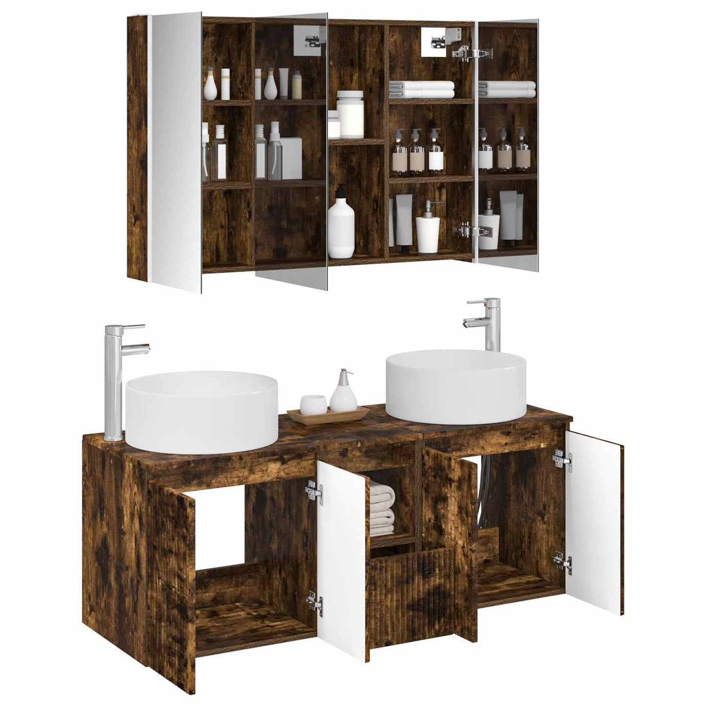Bathroom Cabinet Set 4 pcs Smoked Oak 103.5 x 15.5 x 70 cm