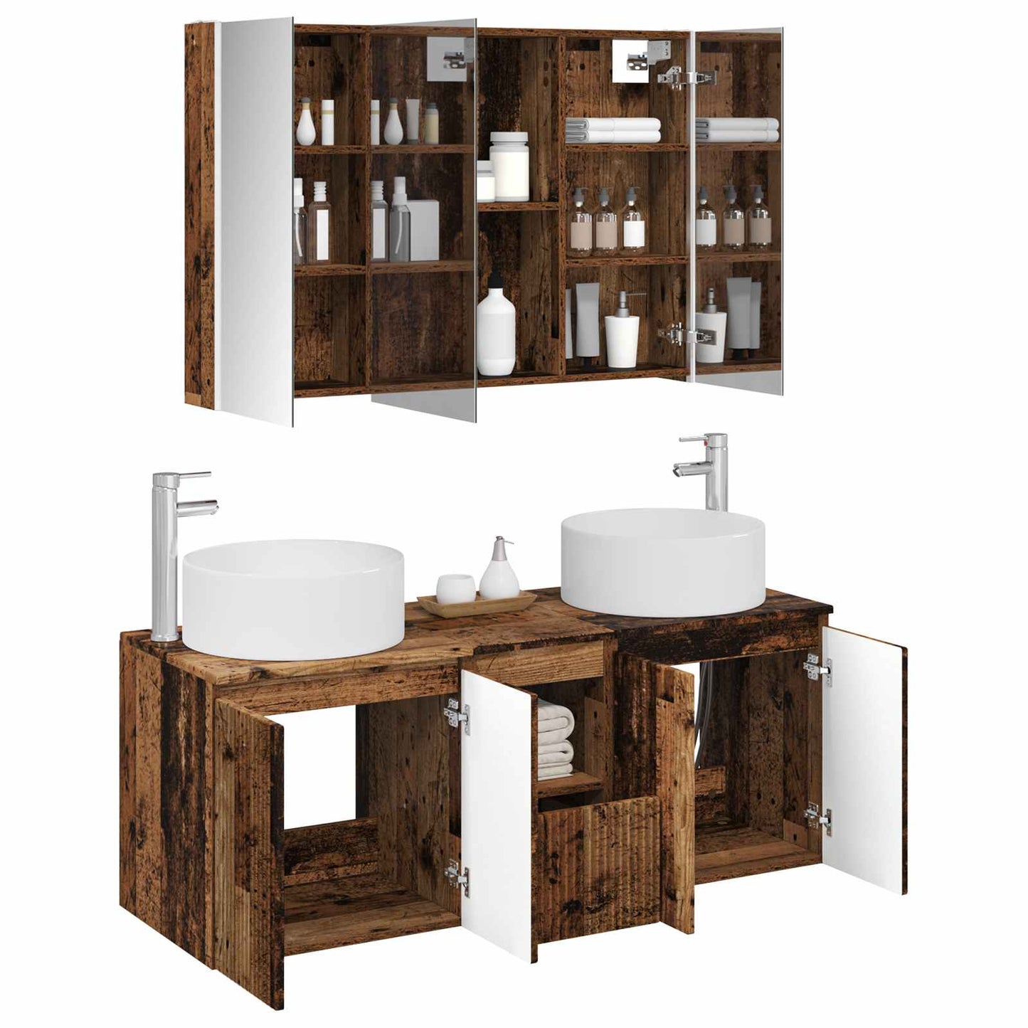 Bathroom Cabinet Set 4 pcs Old Wood 103.5 x 15.5 x 70 cm