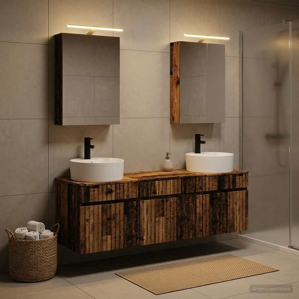 Bathroom Cabinet Set 5 pcs Old Wood 50 x 14.5 x 70 cm