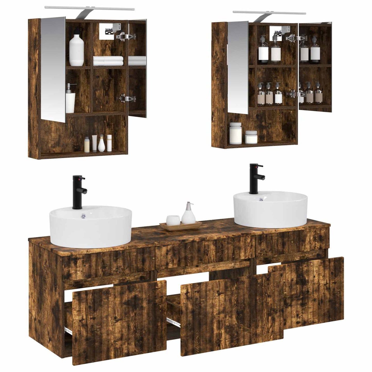 Bathroom Cabinet Set 5 pcs Smoked Oak 50 x 14.5 x 70 cm