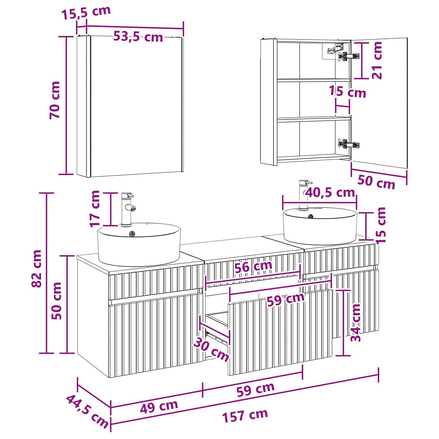 Bathroom Cabinet Set 5 pcs White 53 x 15.5 x 70 cm