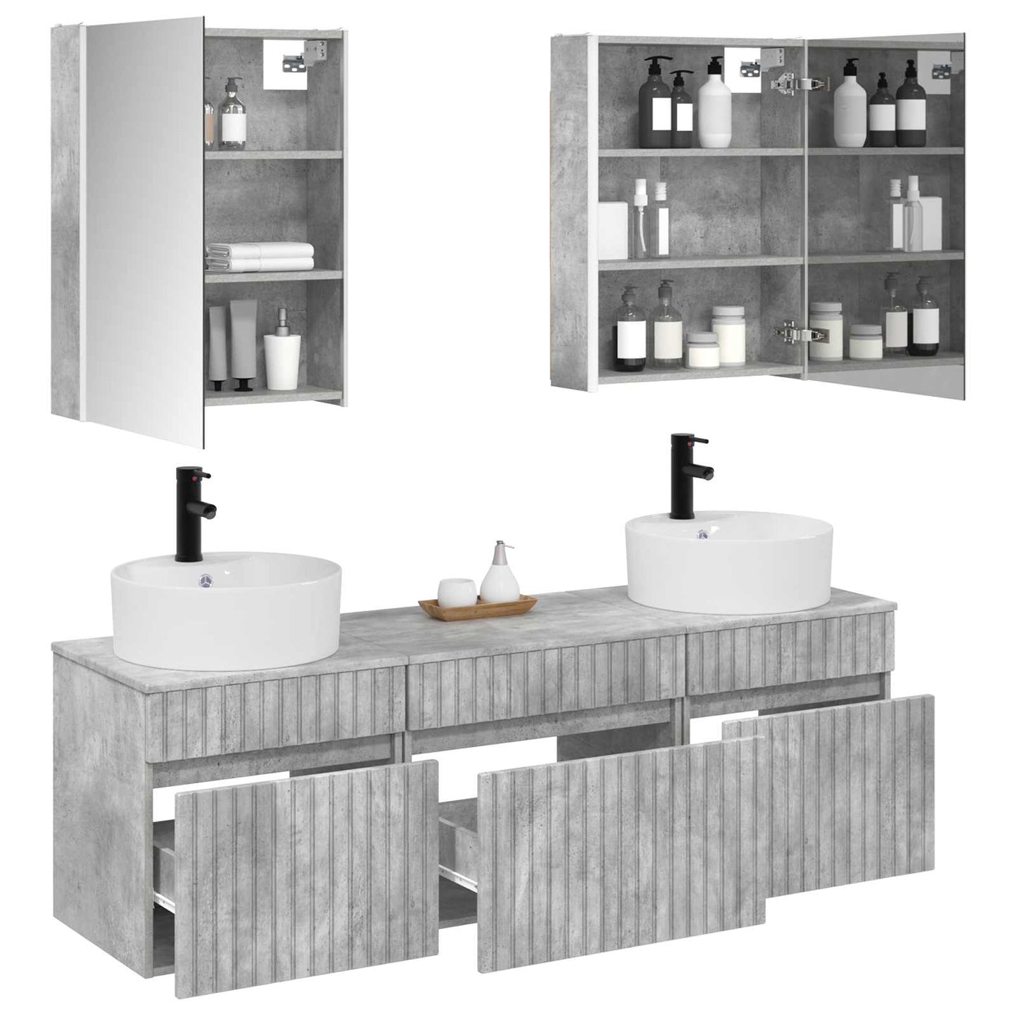 Bathroom Cabinet Set 5 pcs Concrete Grey 53 x 15.5 x 70 cm