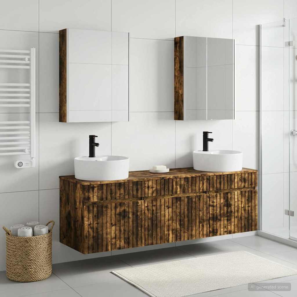 Bathroom Cabinet Set 5 pcs Smoked Oak Engineered Wood