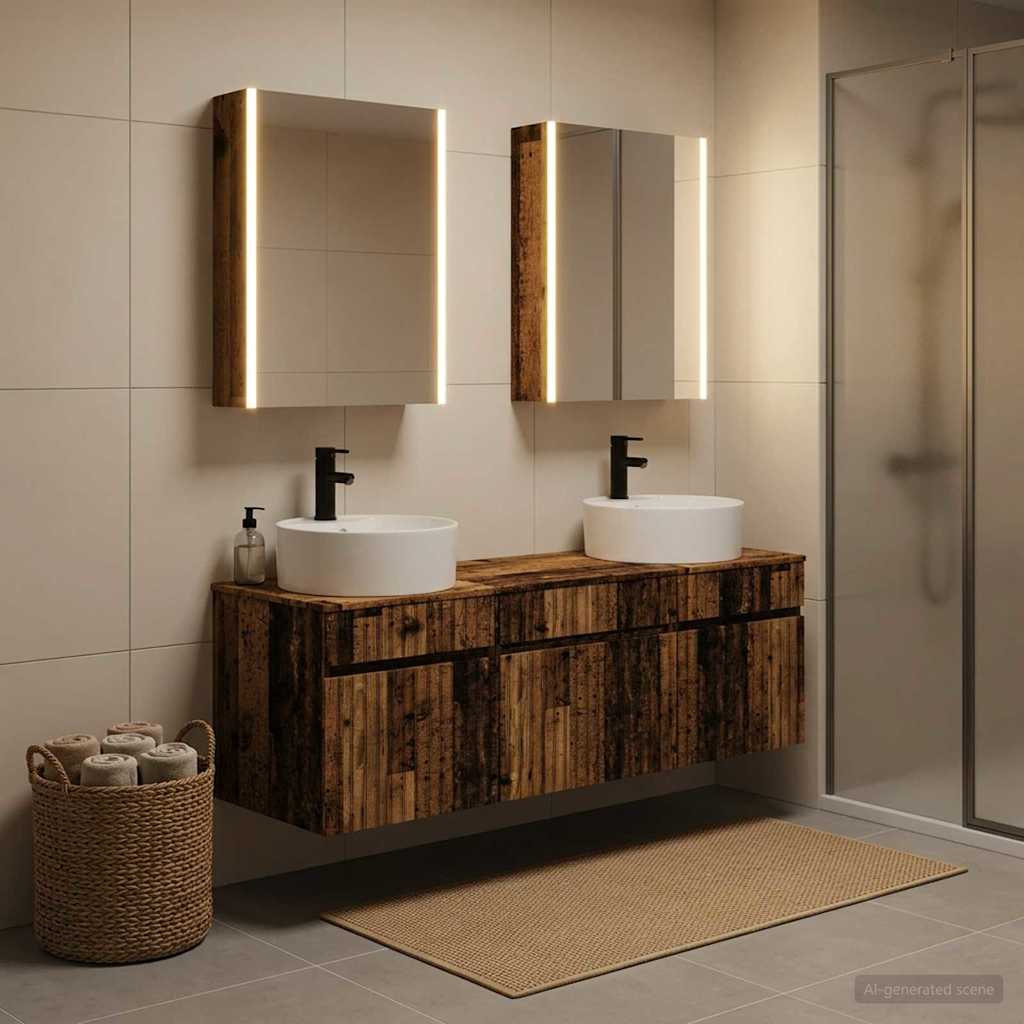 Bathroom Cabinet Set 5 pcs Old Wood 53 x 15.5 x 70 cm