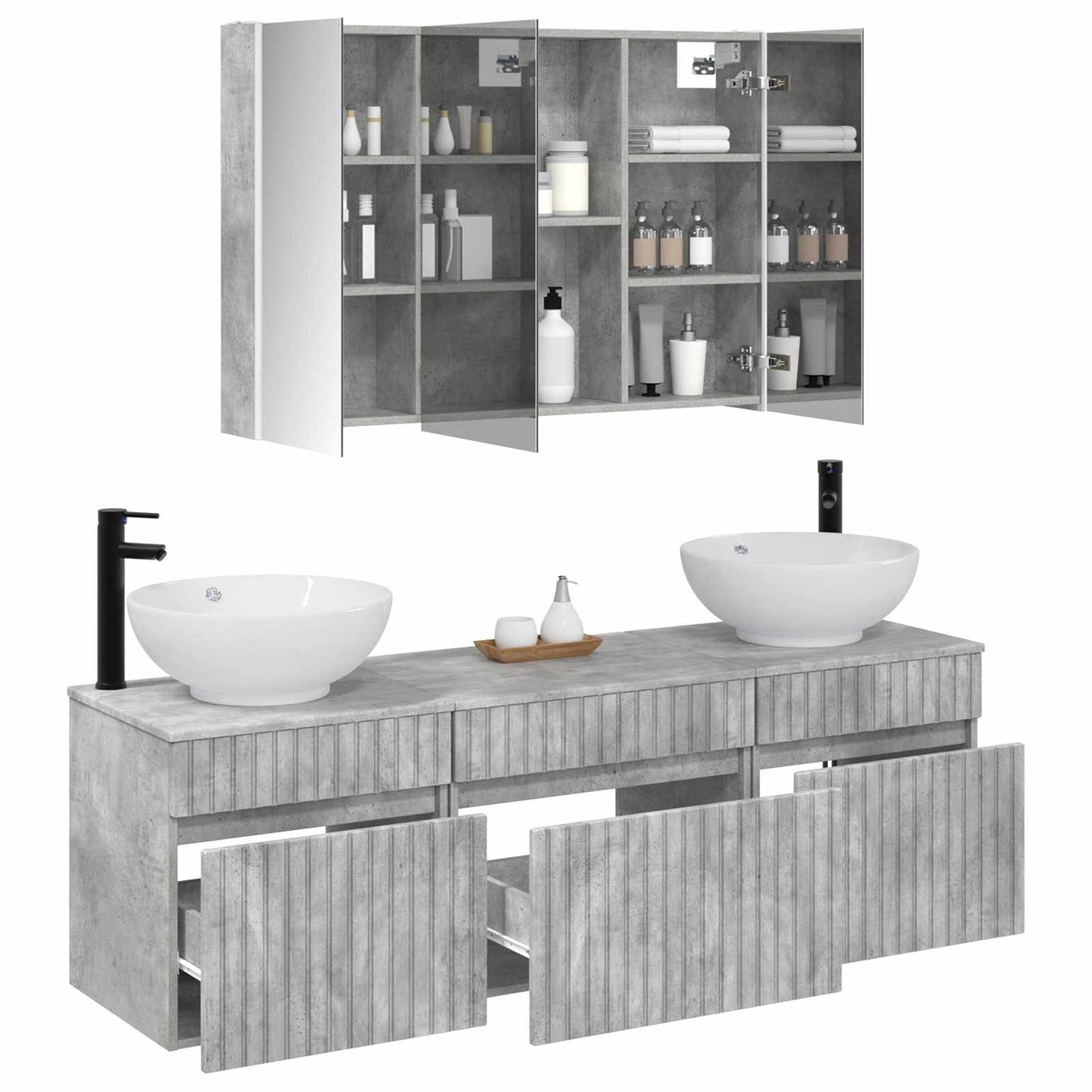 Bathroom Cabinet Set 4 pcs Concrete Grey 103.5 x 15.5 x 70 cm