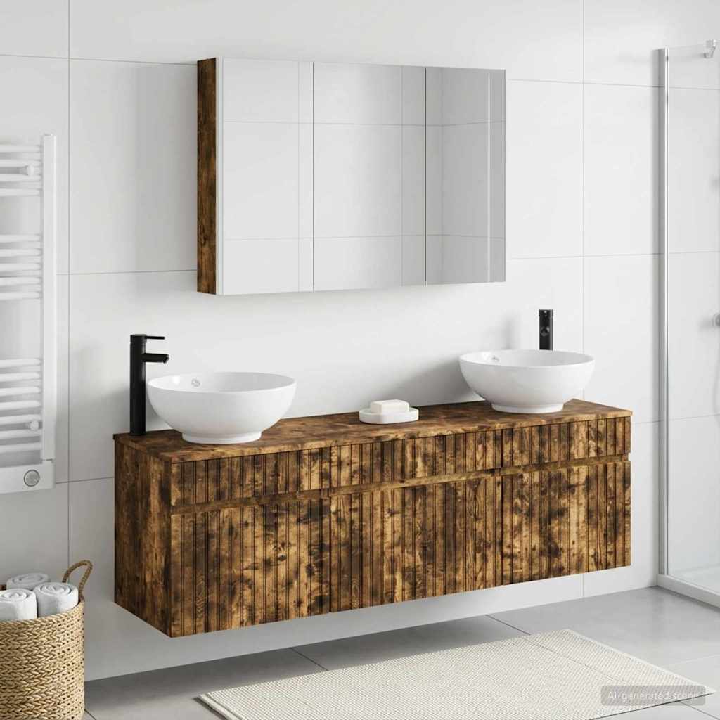 Bathroom Cabinet Set 4 pcs Smoked Oak 103.5 x 15.5 x 70 cm