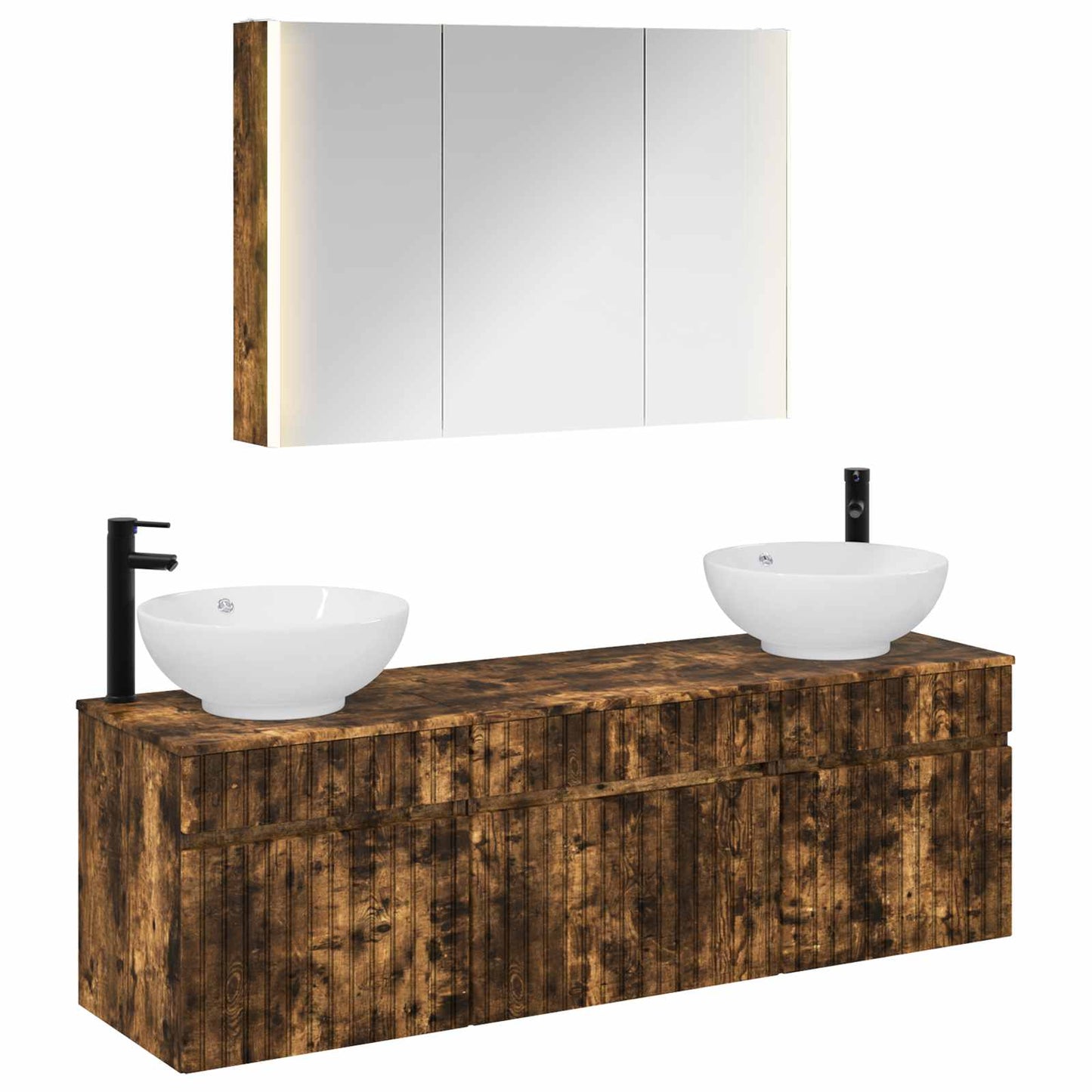 Bathroom Cabinet Set 4 pcs Smoked Oak 103.5 x 15.5 x 70 cm
