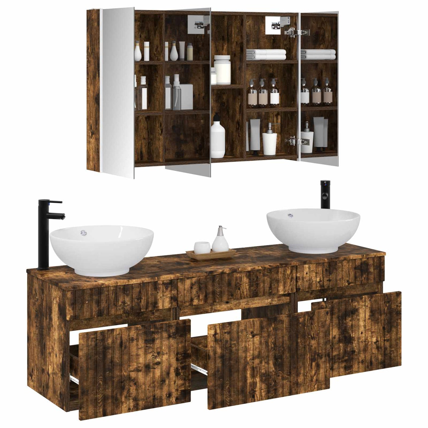 Bathroom Cabinet Set 4 pcs Smoked Oak 103.5 x 15.5 x 70 cm
