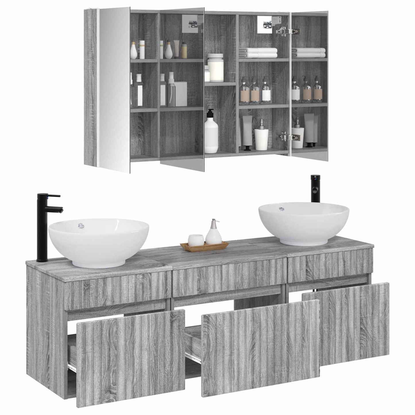 Bathroom Cabinet Set 4 pcs Grey Sonoma 103.5 x 15.5 x 70 cm