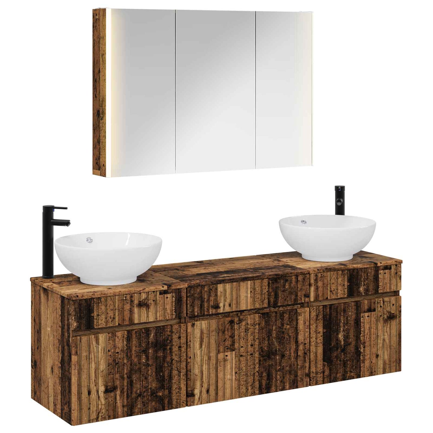 Bathroom Cabinet Set 4 pcs Old Wood 103.5 x 15.5 x 70 cm