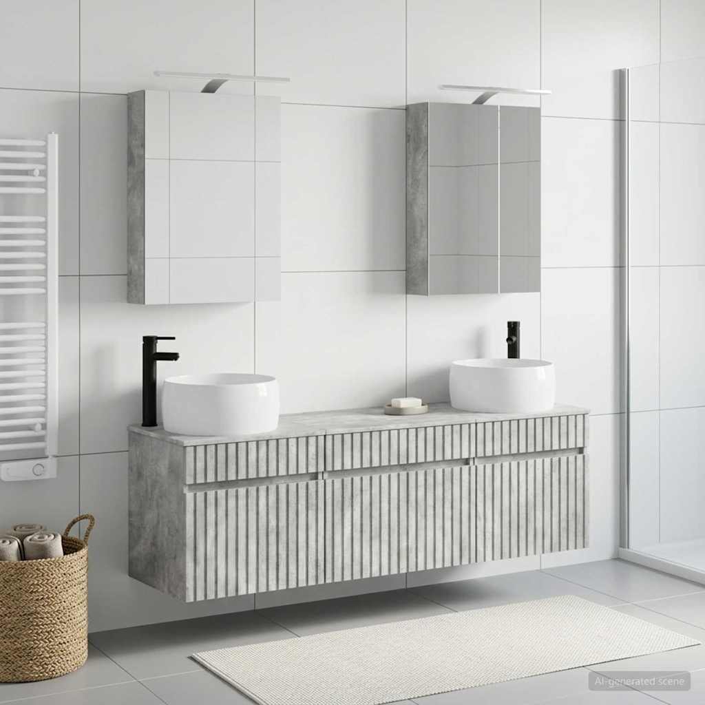 Bathroom Cabinet Set 5 pcs Concrete Grey Engineered Wood