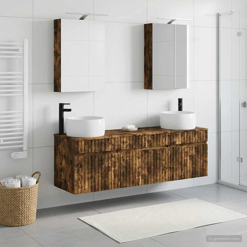 Bathroom Cabinet Set 5 pcs Smoked Oak Engineered Wood