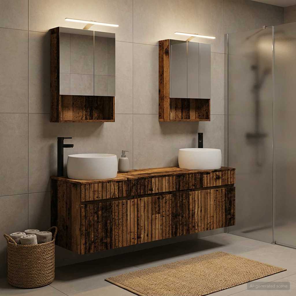 Bathroom Cabinet Set 5 pcs Old Wood 50 x 14.5 x 70 cm