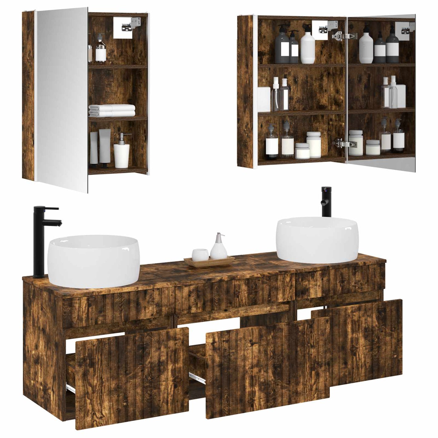 Bathroom Cabinet Set 5 pcs Smoked Oak 53 x 15.5 x 70 cm