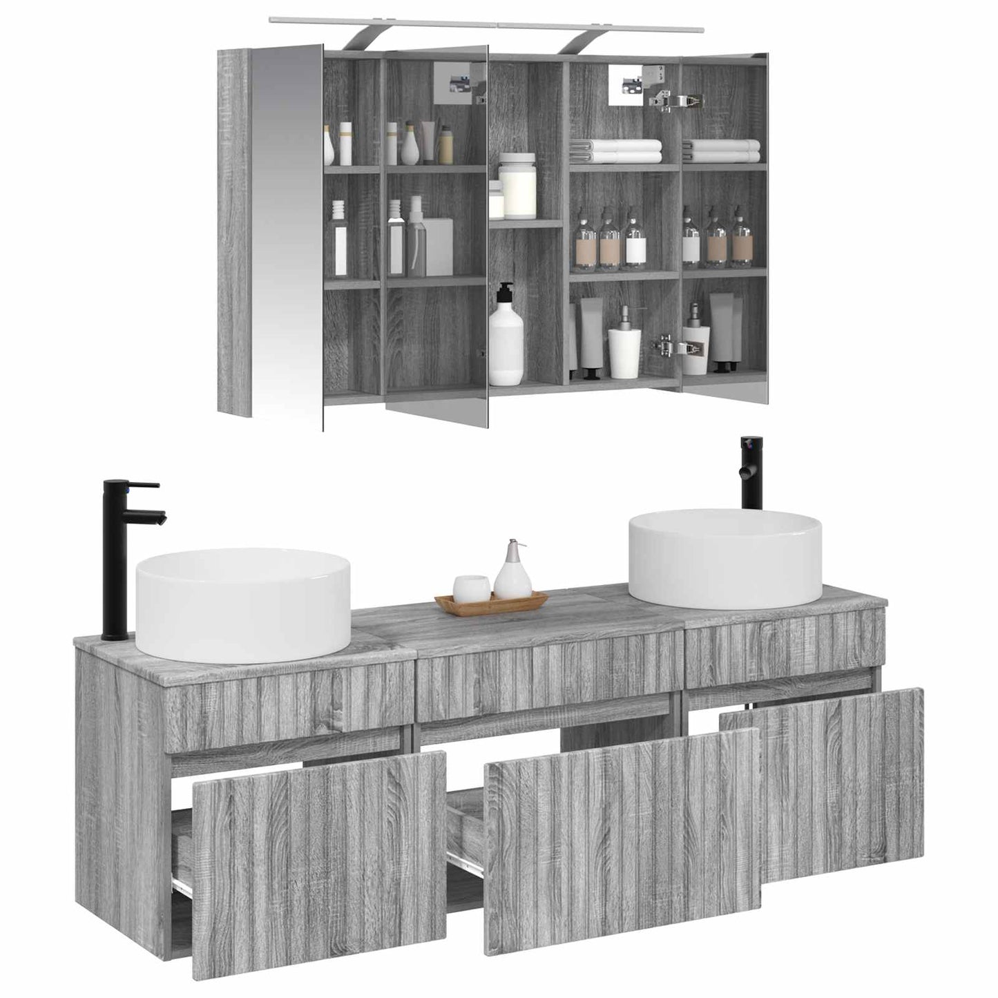 Bathroom Cabinet Set 4 pcs Grey Sonoma 100 x 14.5 x 70 cm