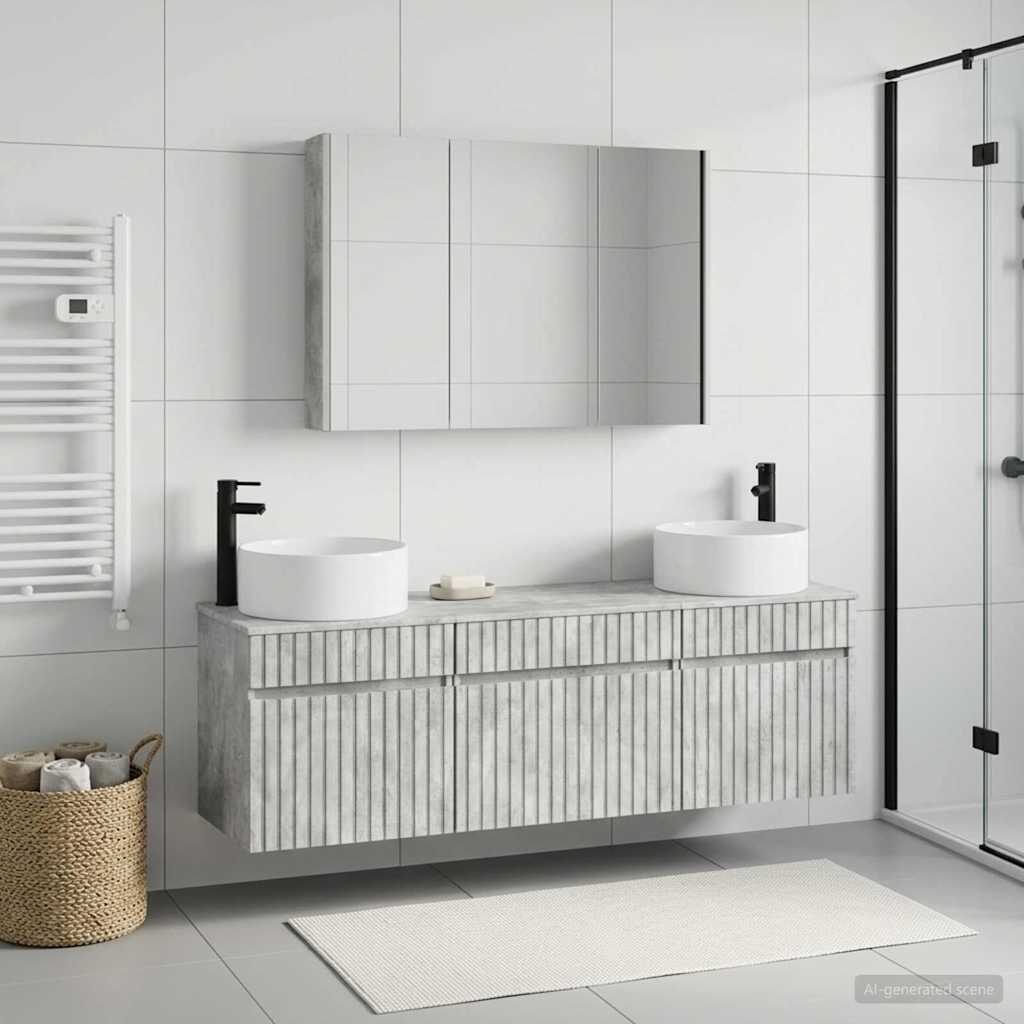 Bathroom Cabinet Set 4 pcs Concrete Grey 103.5 x 15.5 x 70 cm
