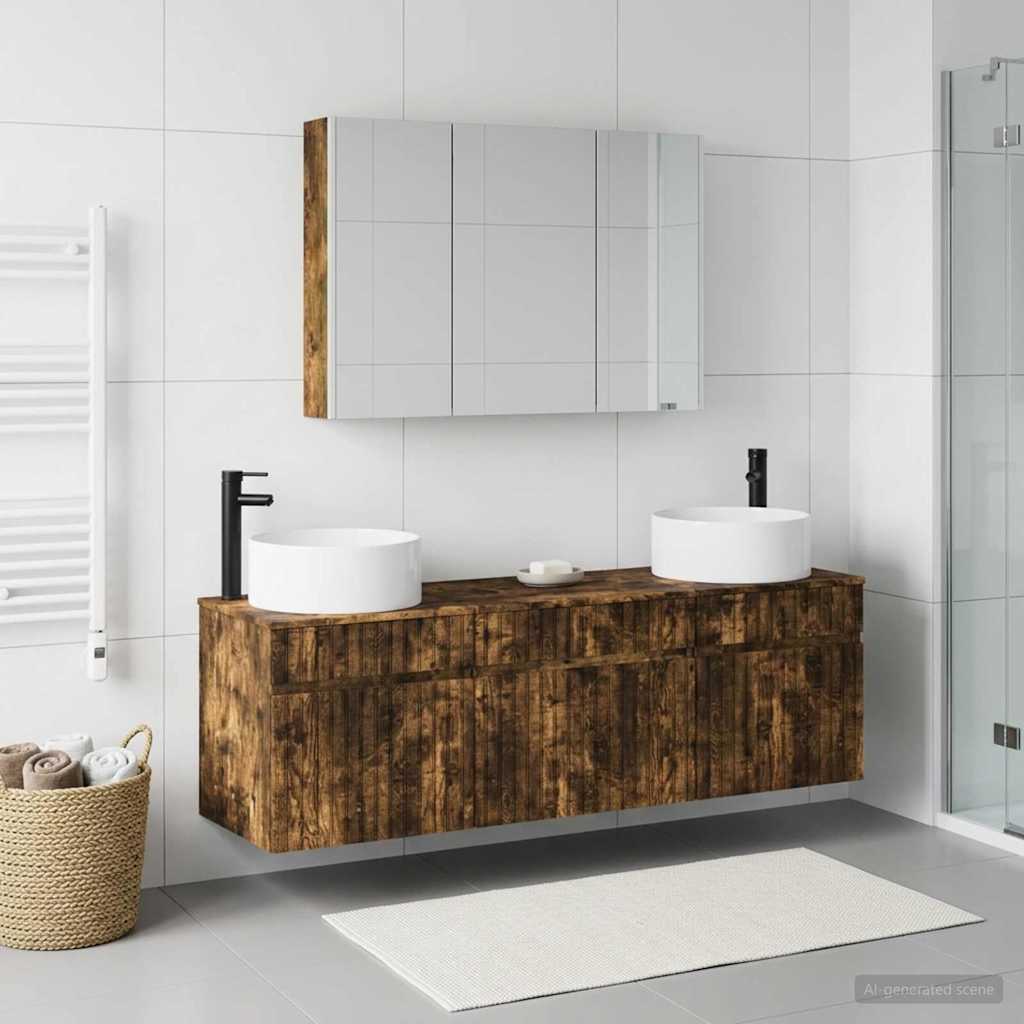 Bathroom Cabinet Set 4 pcs Smoked Oak 103.5 x 15.5 x 70 cm