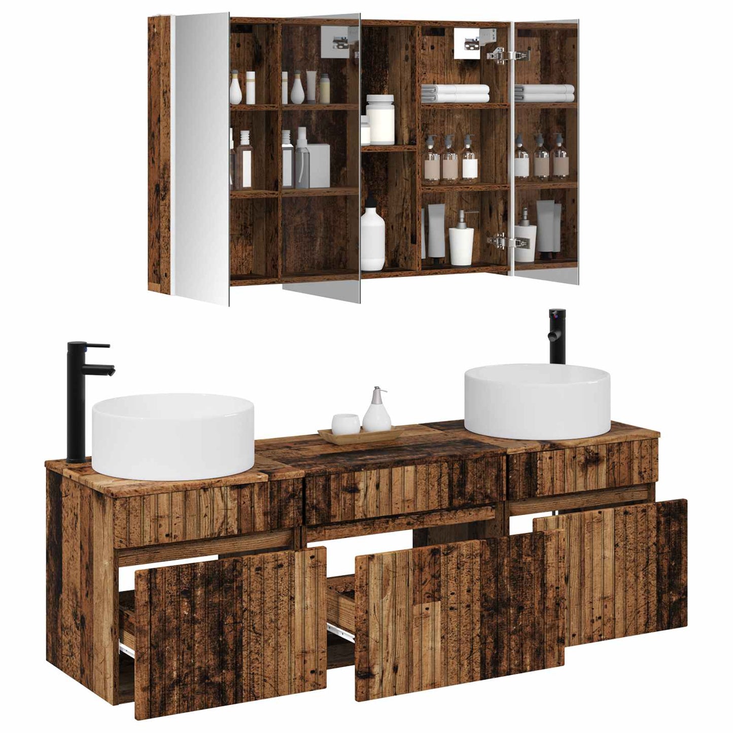 Bathroom Cabinet Set 4 pcs Old Wood 103.5 x 15.5 x 70 cm
