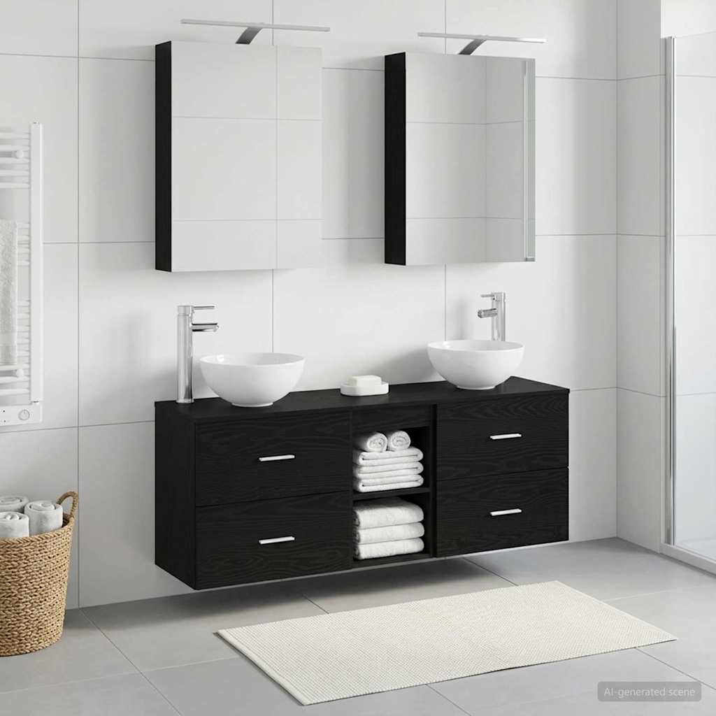 Bathroom Cabinet Set 5 pcs Black Oak Engineered Wood