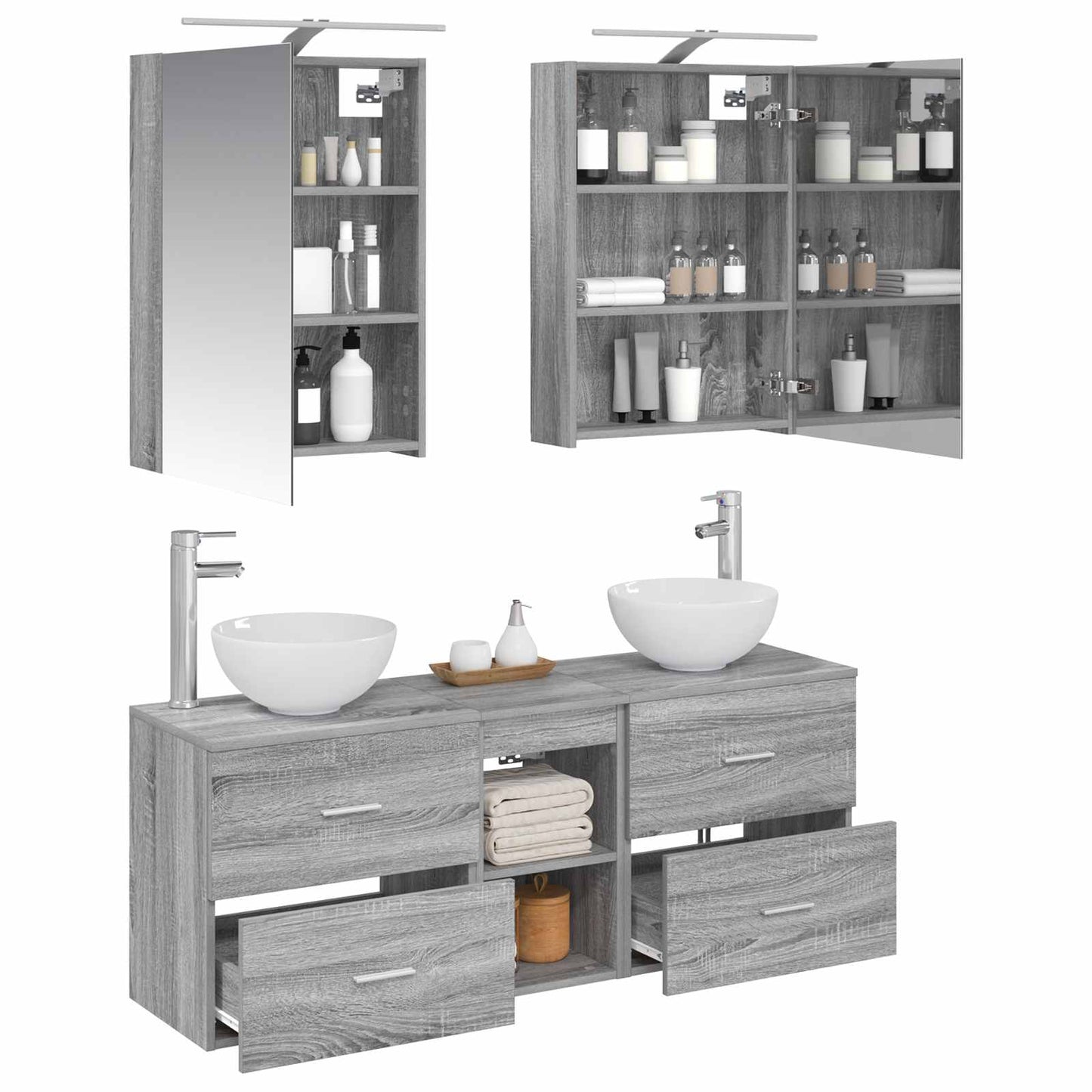 Bathroom Cabinet Set 5 pcs Grey Sonoma 50 x 14.5 x 70 cm
