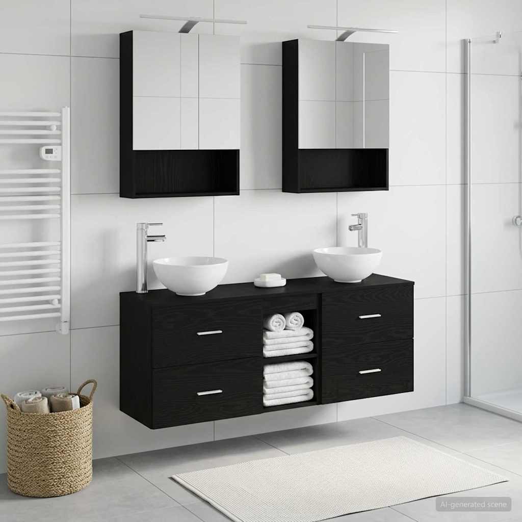 Bathroom Cabinet Set 5 pcs Black Oak 50 x 14.5 x 70 cm