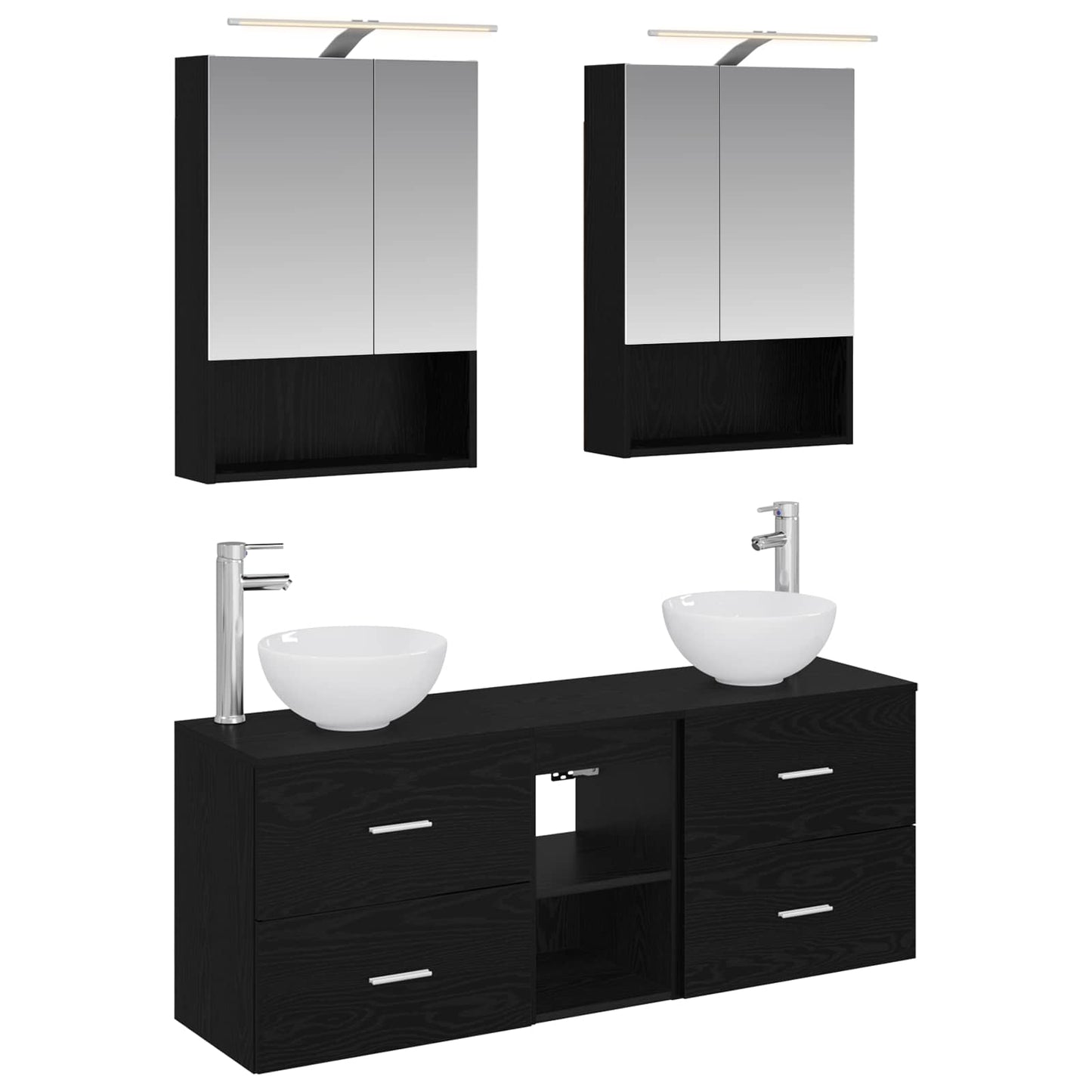Bathroom Cabinet Set 5 pcs Black Oak 50 x 14.5 x 70 cm