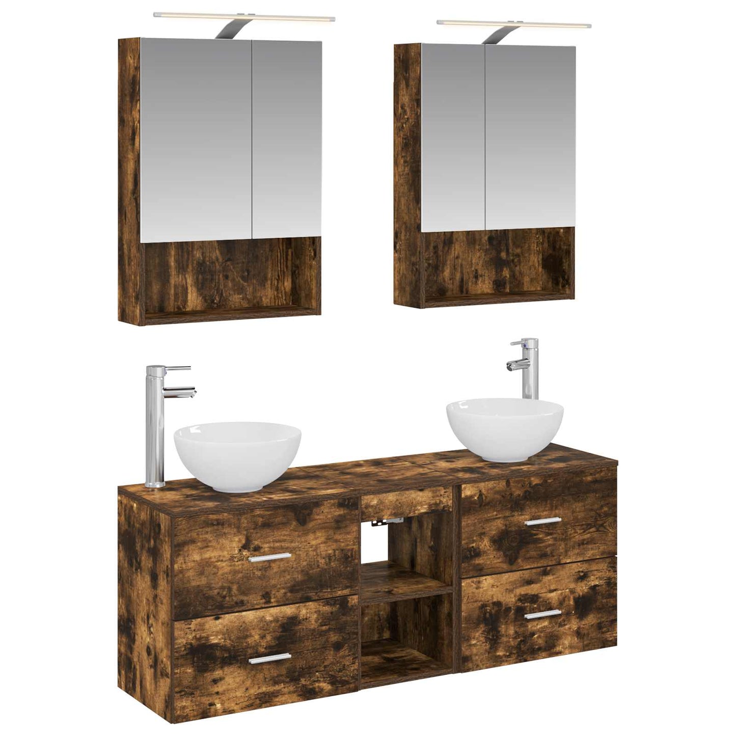 Bathroom Cabinet Set 5 pcs Smoked Oak 50 x 14.5 x 70 cm