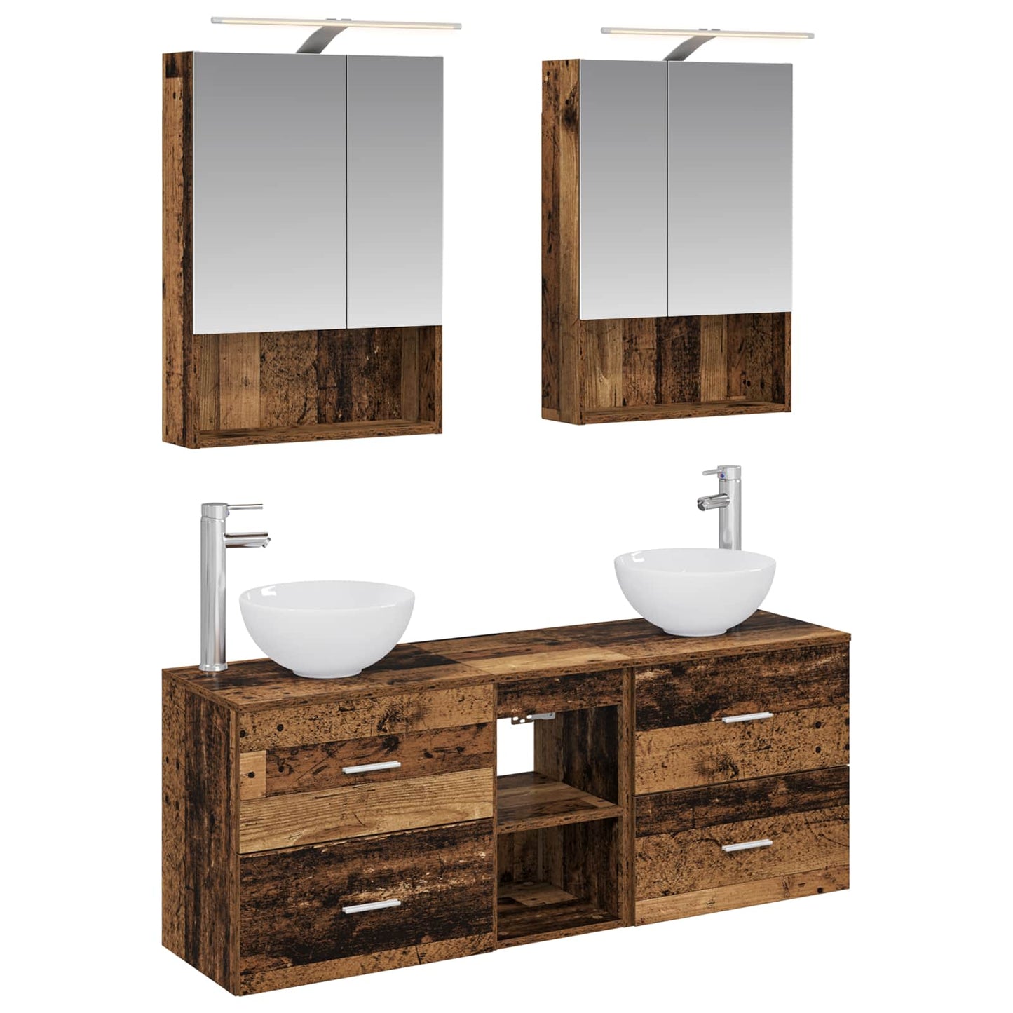 Bathroom Cabinet Set 5 pcs Old Wood 50 x 14.5 x 70 cm