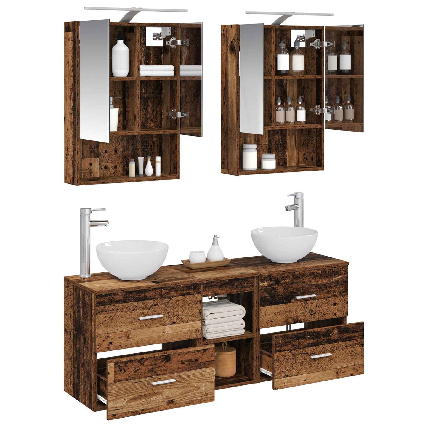 Bathroom Cabinet Set 5 pcs Old Wood 50 x 14.5 x 70 cm