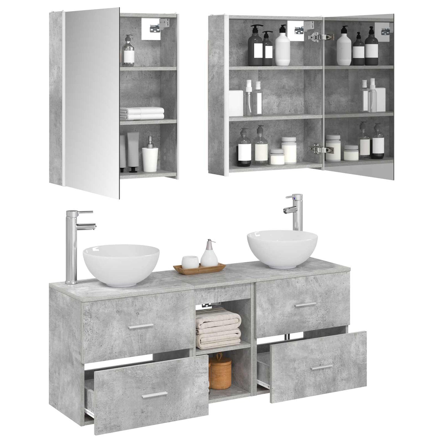 Bathroom Cabinet Set 5 pcs Concrete Grey 53 x 15.5 x 70 cm