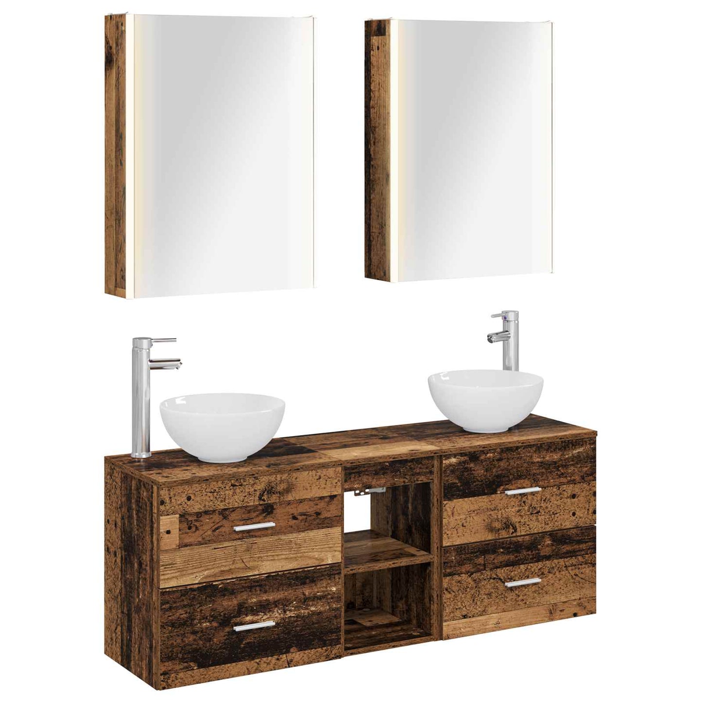 Bathroom Cabinet Set 5 pcs Old Wood 53 x 15.5 x 70 cm