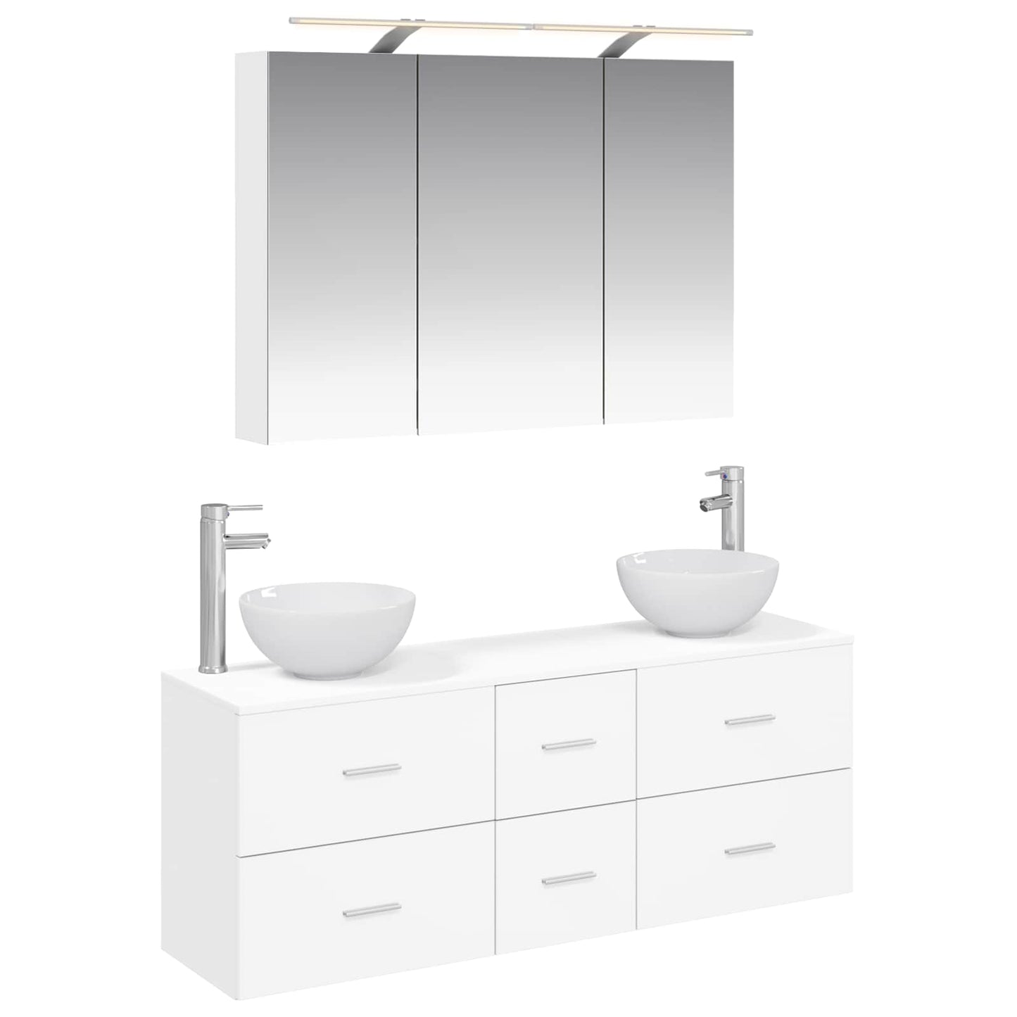 Bathroom Furniture Set 4 pcs White Engineered Wood and Glass
