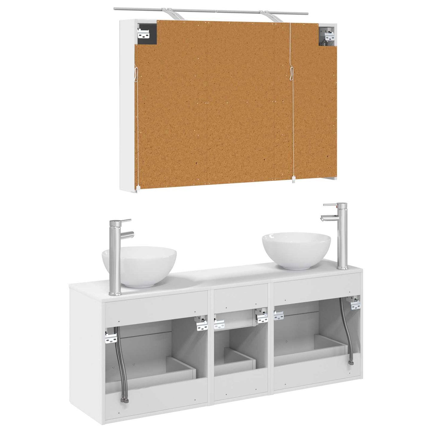 Bathroom Furniture Set 4 pcs White Engineered Wood and Glass