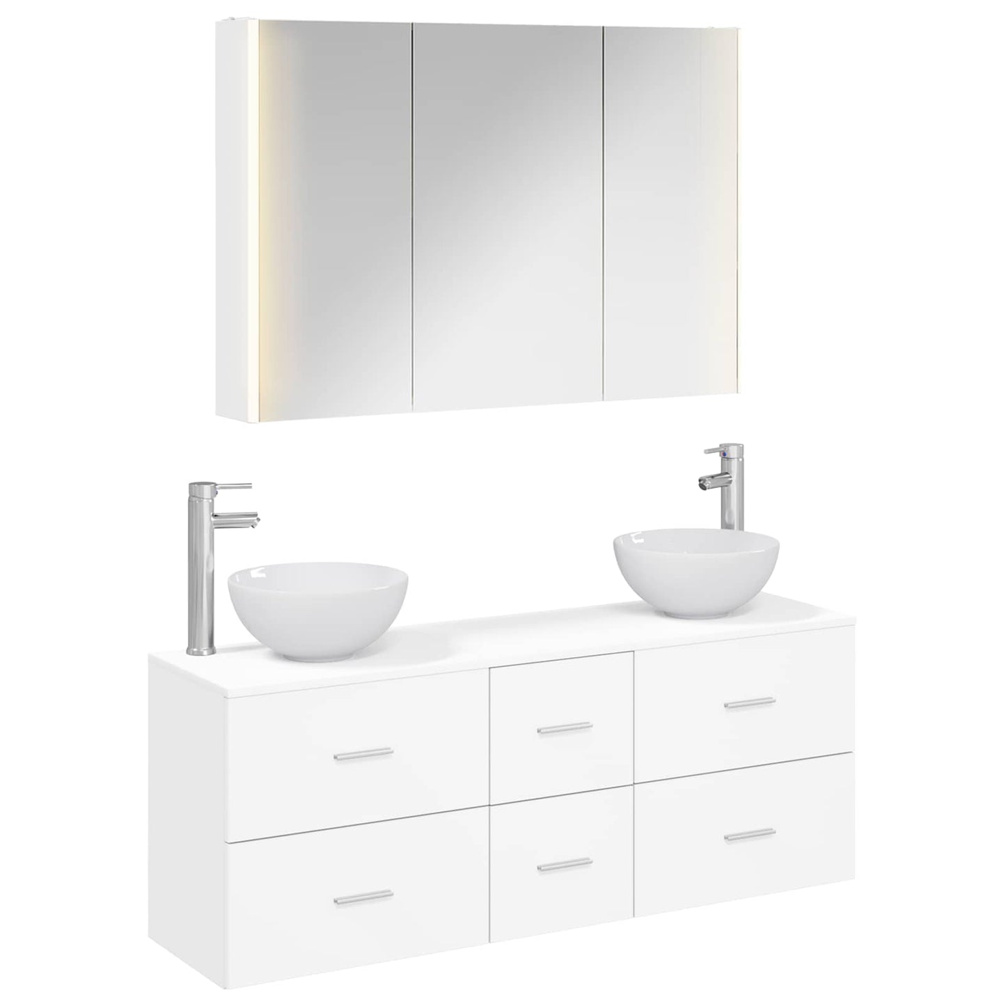 Bathroom Furniture Set 4 pcs White Engineered Wood and Glass