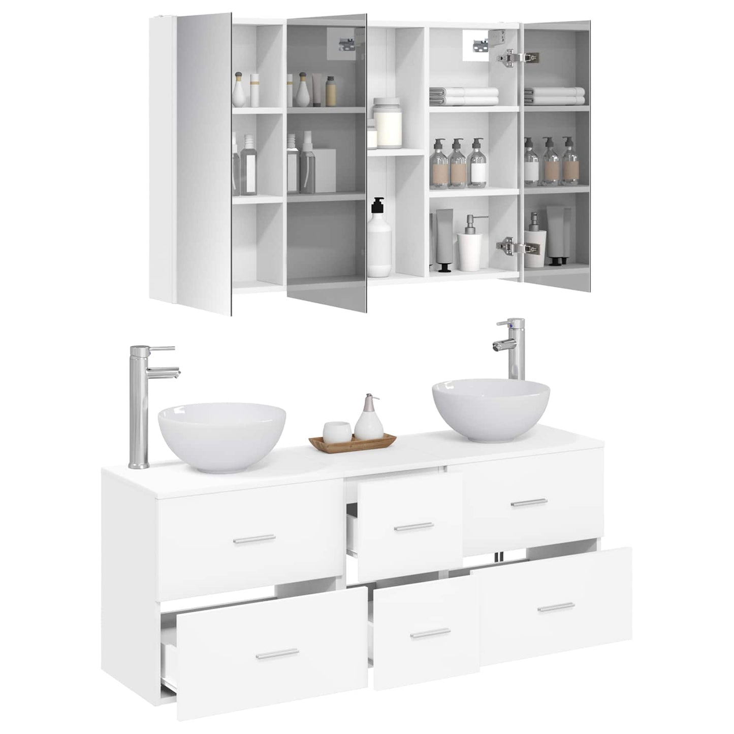 Bathroom Furniture Set 4 pcs White Engineered Wood and Glass