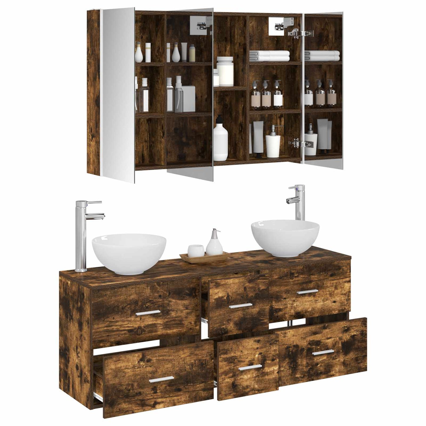 Bathroom Furniture Set 4 pcs Smoked Oak