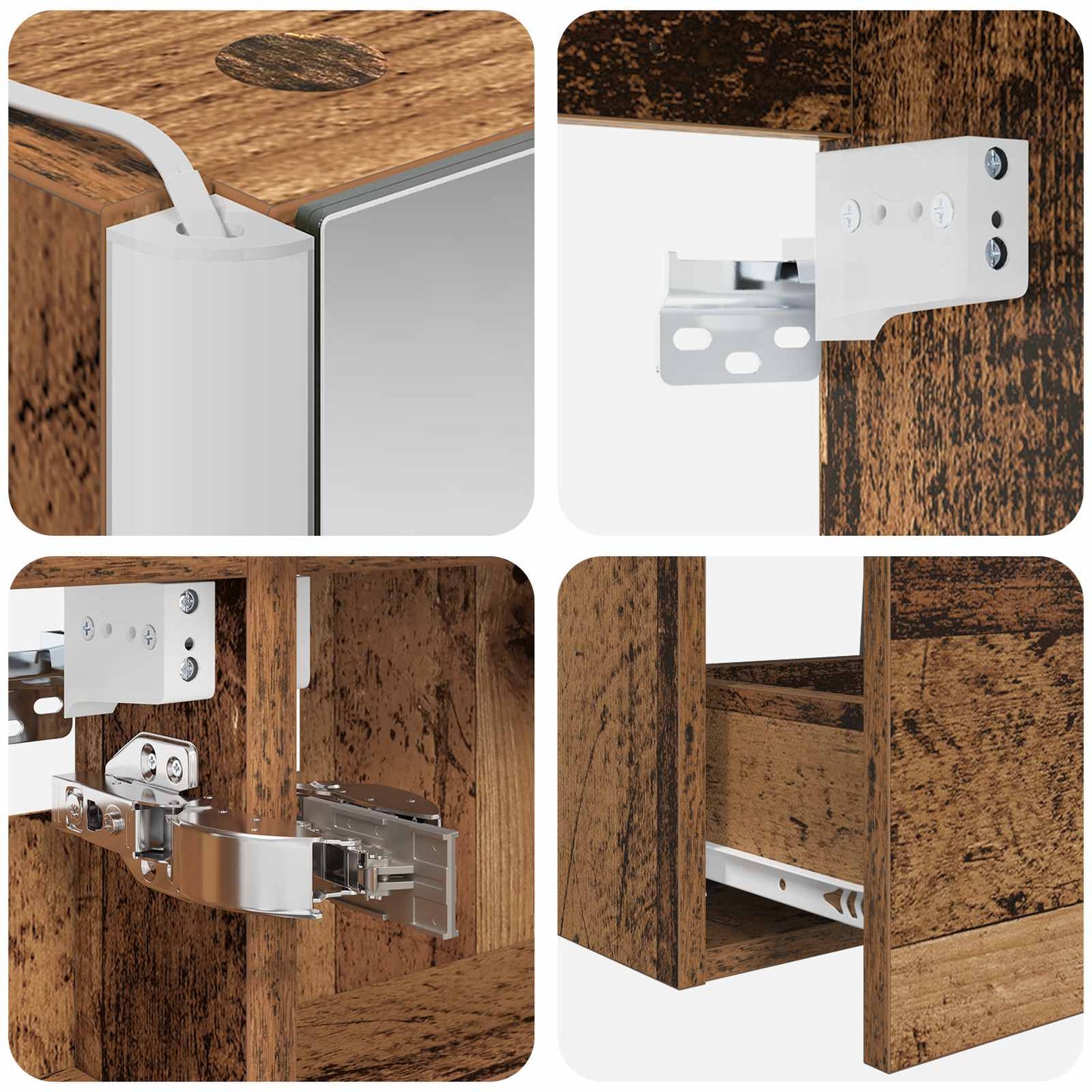 Bathroom Furniture Set 4 pcs Old Wood Engineered Wood and Glass