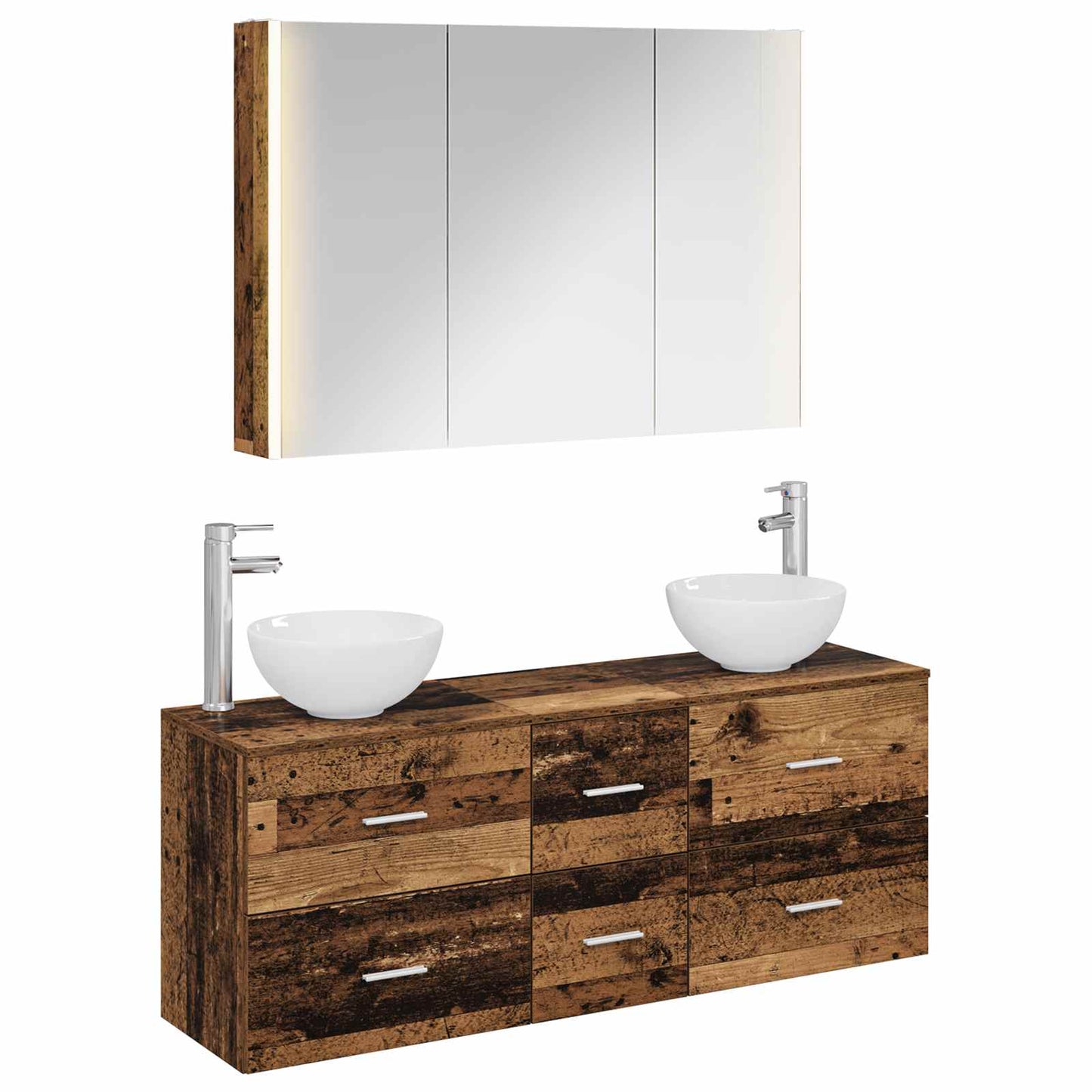 Bathroom Furniture Set 4 pcs Old Wood Engineered Wood and Glass