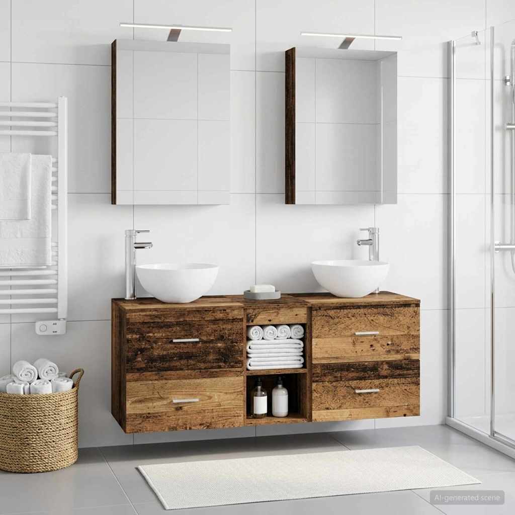 Bathroom Furniture Set 5 pcs Old Wood Engineered Wood and Glass