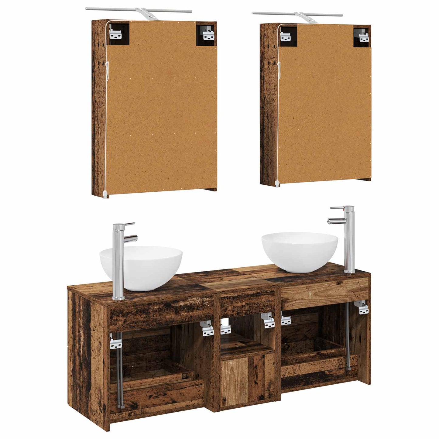 Bathroom Furniture Set 5 pcs Old Wood Engineered Wood and Glass