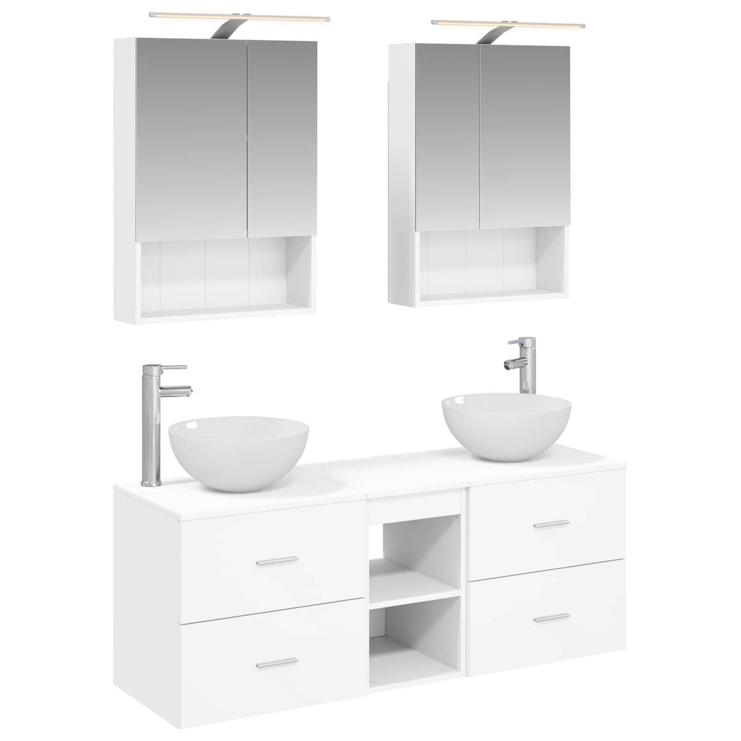 Bathroom Furniture Set 5 pcs White Engineered Wood and Glass