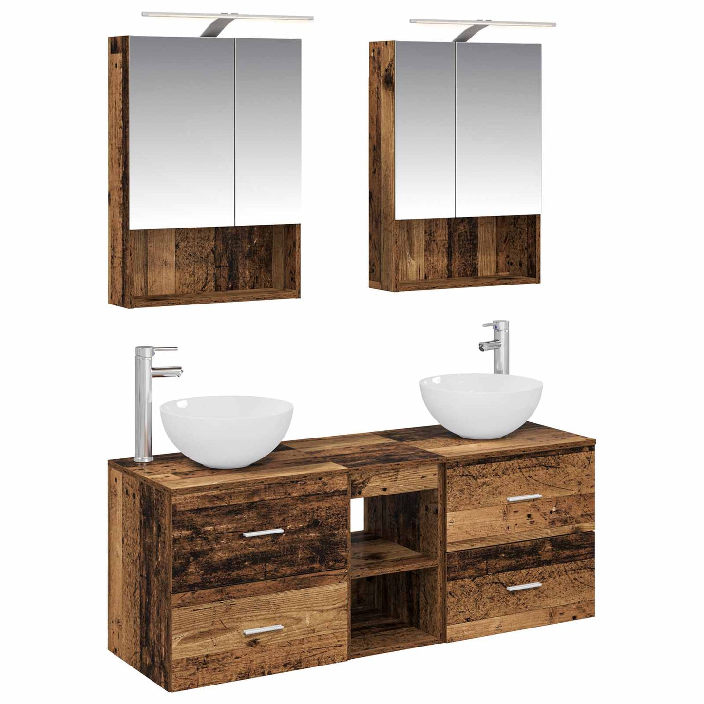 Bathroom Furniture Set 5 pcs Old Wood Engineered Wood and Glass